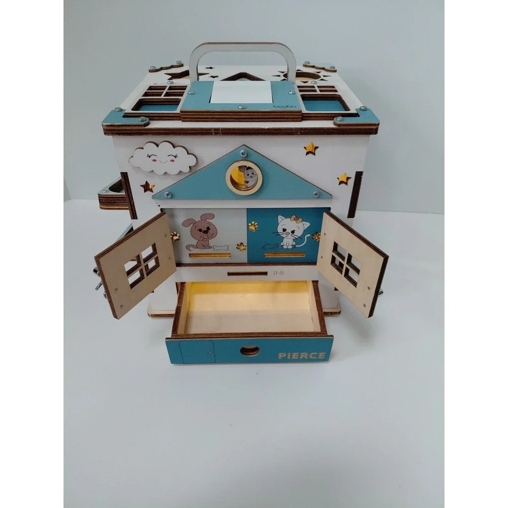 Boobo Toys Wooden Busy Development Activity‎ Cube Blue Undertones Size Medium